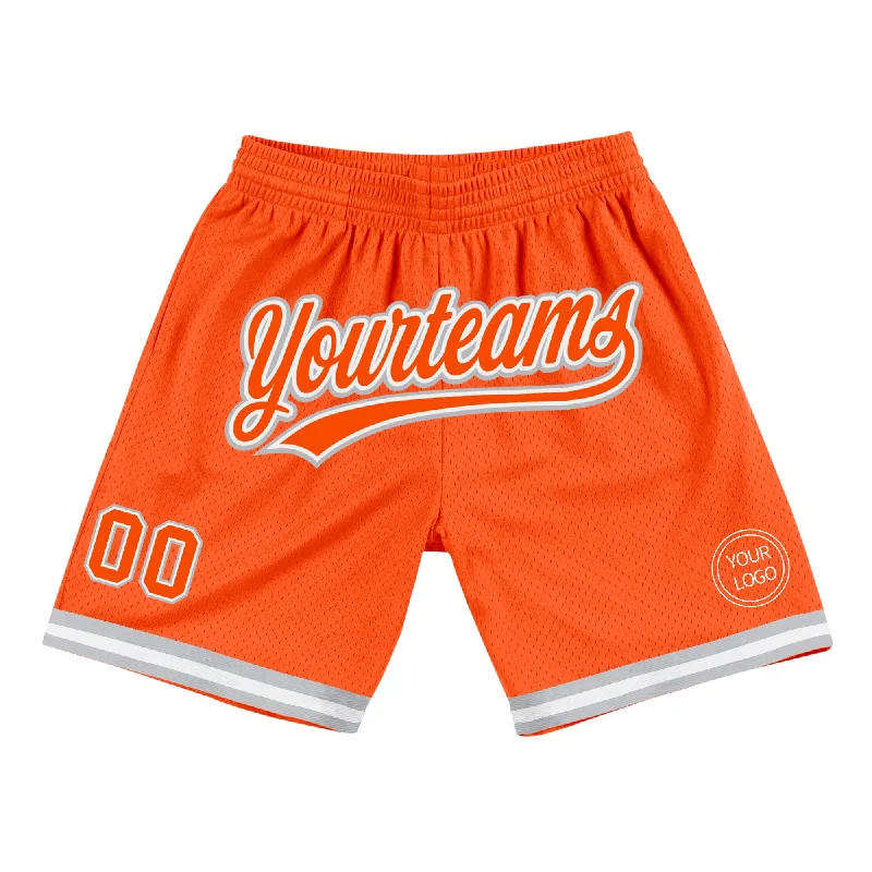 Men's basketball shorts striking look -Custom Orange White-Gray Authentic Throwback Basketball Shorts