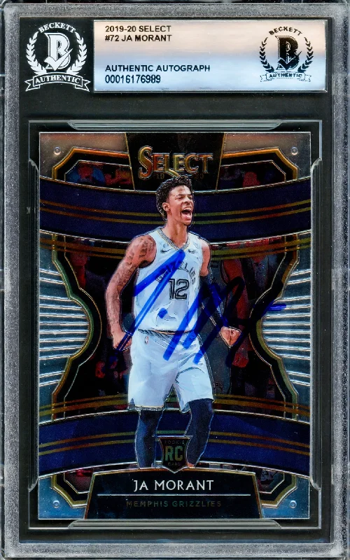 Basketball cards popular-rarity -Ja Morant Autographed 2019-20 Panini Select Rookie Card #72 Memphis Grizzlies Beckett BAS Stock #221208