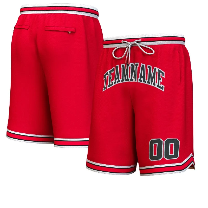 Men's basketball shorts fast-dry deal -Custom Red Black-White Personalized Basketball Shorts