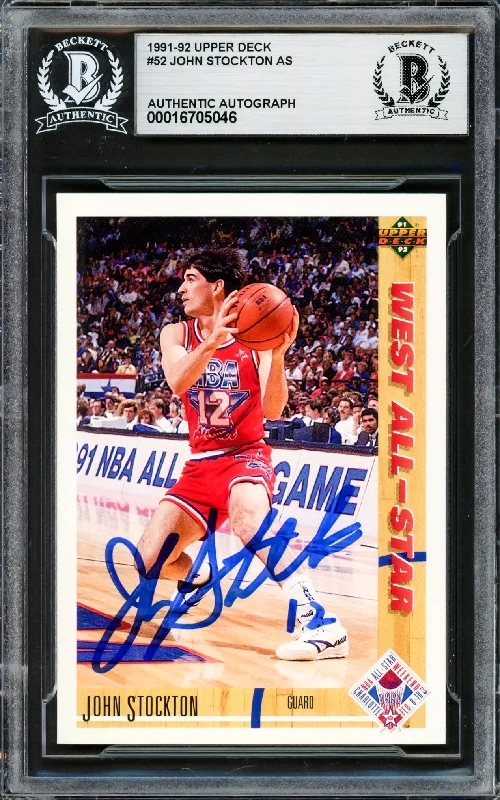 Basketball cards foil-finish -John Stockton Autographed 1991-92 Upper Deck Card #52 Utah Jazz Beckett BAS #16705046