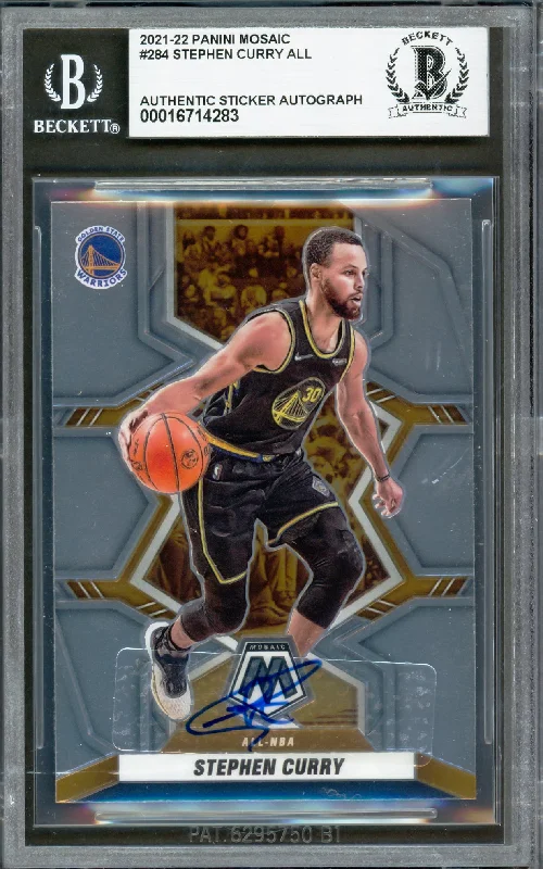 Basketball cards rookie-record-rare -Stephen Curry Autographed 2021-22 Panini Mosaic Card #284 Golden State Warriors Beckett BAS #16714283