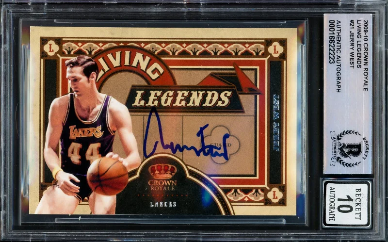 Basketball cards niche-rare -Jerry West Autographed 2009-10 Crown Royale Living Legends Card #21 Card Los Angeles Lakers Auto Grade Gem Mint 10 Beckett BAS