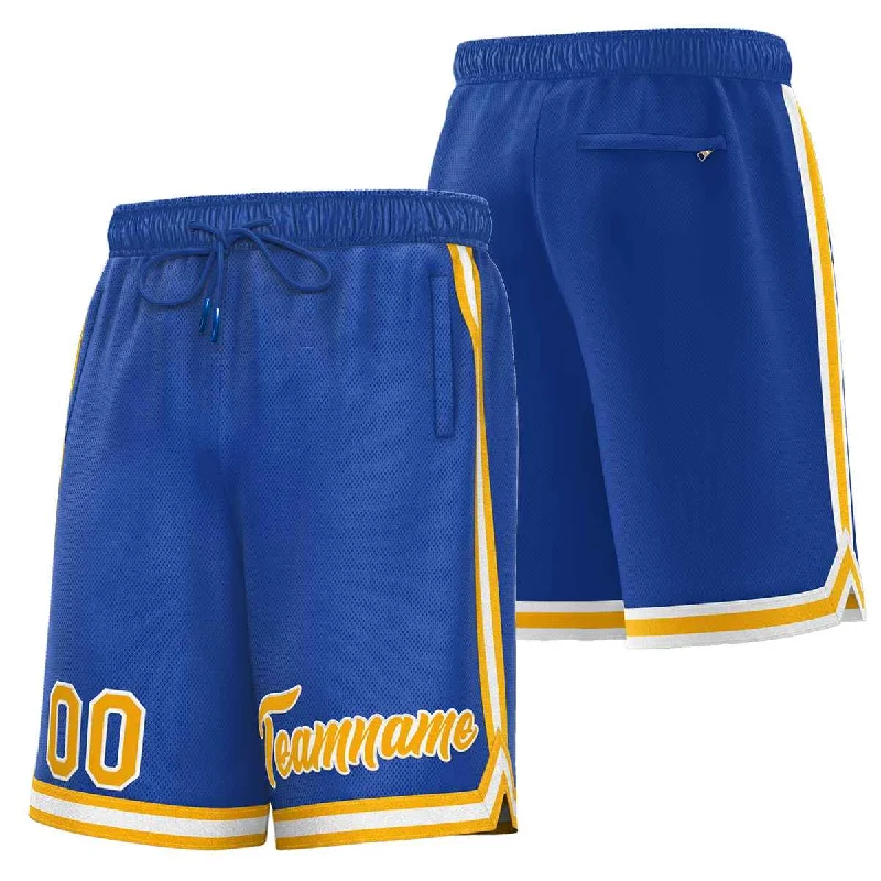 Men's basketball shorts name embroidery -Custom Royal Yellow-White Sport Basketball Shorts