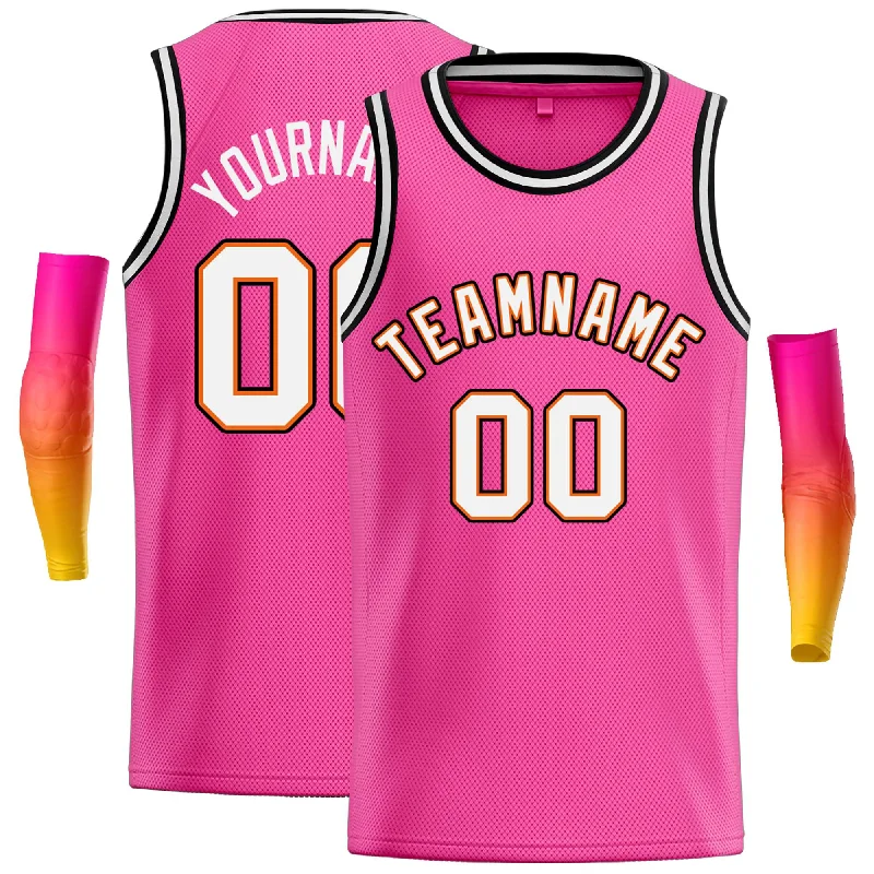 Basketball jerseys pastel -Custom Pink White-Orange Classic Tops Casual Basketball Jersey