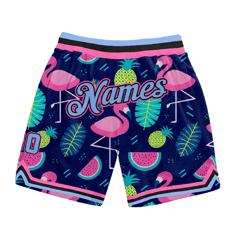 Men's basketball shorts swift delivery -Custom Black Light Blue-Pink 3D Pattern Design Hawaii Flamingo Authentic Basketball Shorts