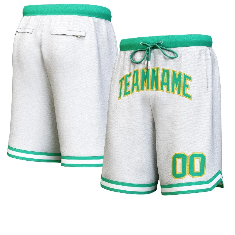 Men's basketball shorts sport special -Custom White Green-Yellow Personalized Basketball Shorts