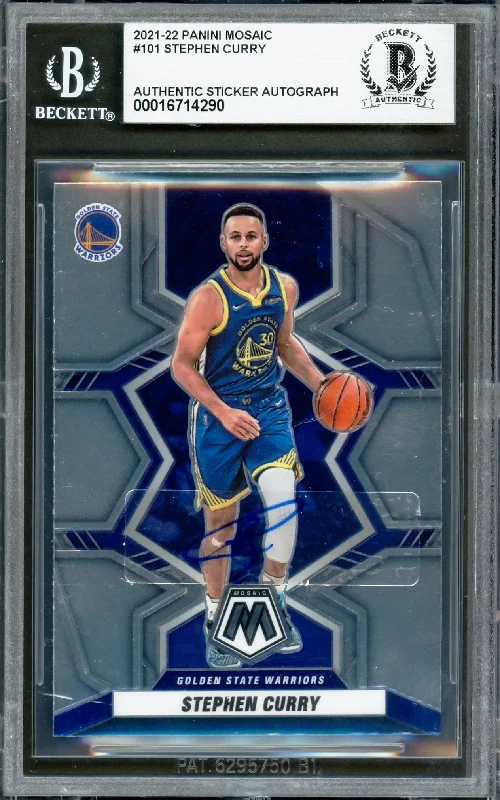 Basketball cards behind-the-scenes-rare -Stephen Curry Autographed 2021-22 Panini Mosaic Card #101 Golden State Warriors Beckett BAS #16714290