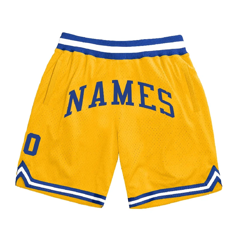 Men's basketball shorts pro deal -Custom Gold Royal-White Authentic Throwback Basketball Shorts