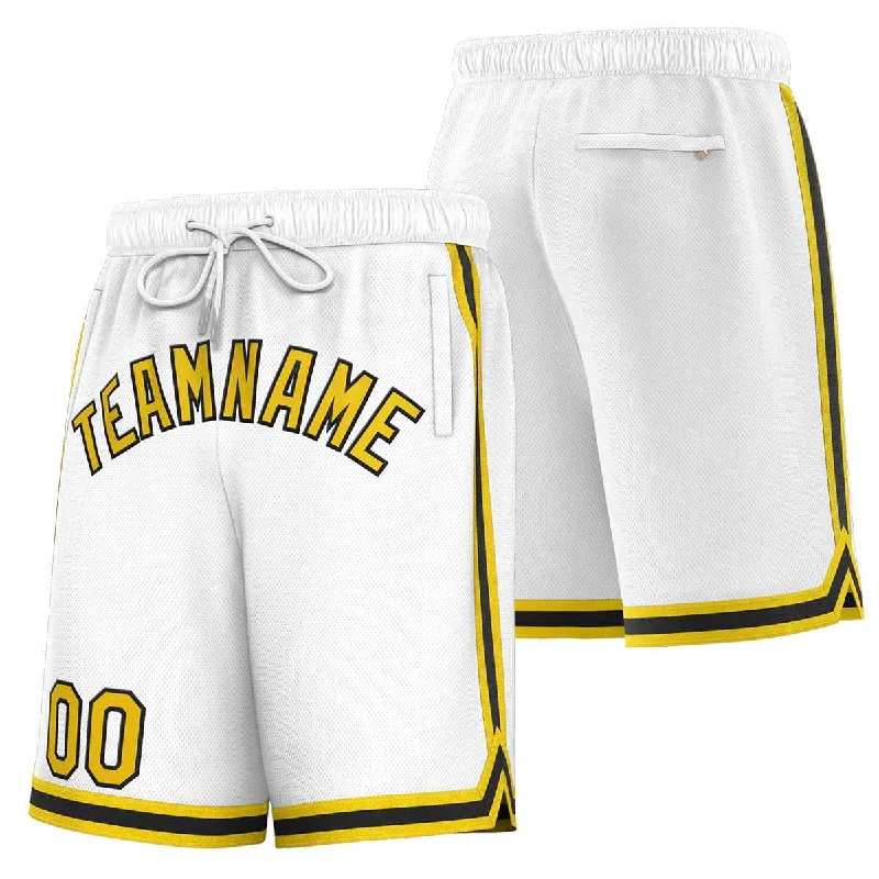 Men's basketball shorts loud designs -Custom White Yellow-Black Sport Basketball Shorts