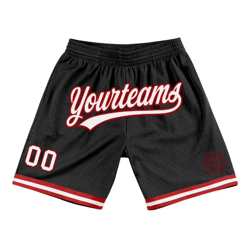 Men's basketball shorts soft liner -Custom Black White-Red Authentic Throwback Basketball Shorts