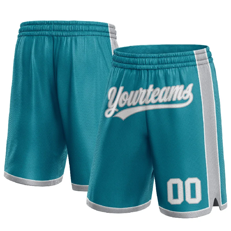 Men's basketball shorts pro-level shorts -Custom Teal White-Gray Authentic Basketball Shorts