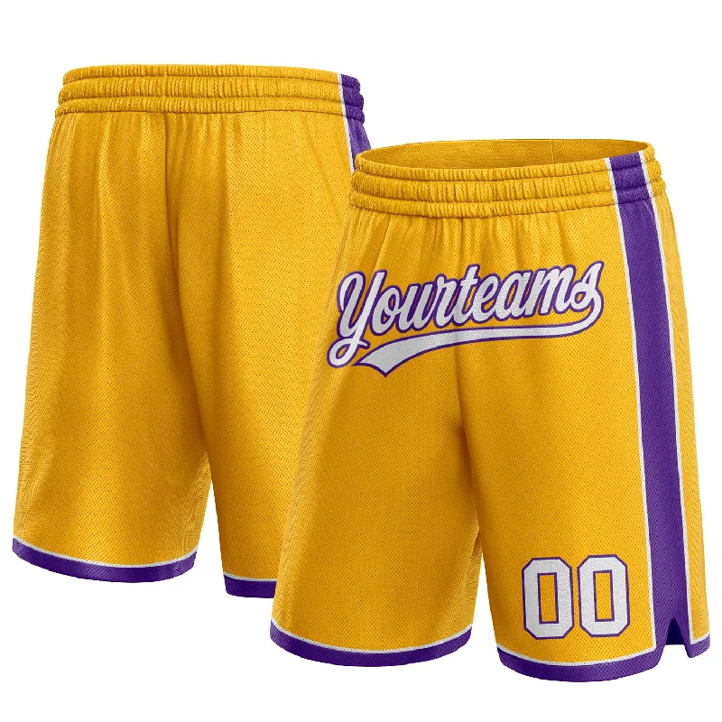 Men's basketball shorts custom ensemble -Custom Gold White-Purple Authentic Basketball Shorts