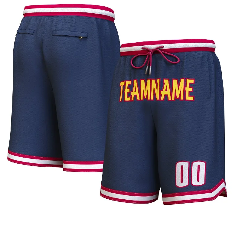 Men's basketball shorts squad set -Custom Navy Yellow-Maroon Personalized Basketball Shorts