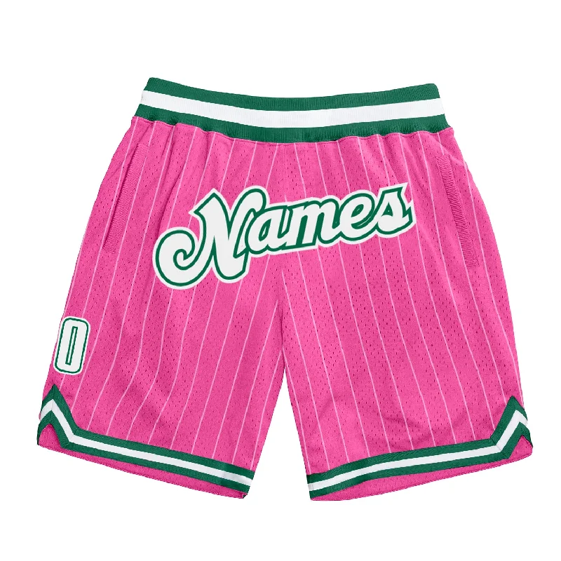 Men's basketball shorts quick-dry special -Custom Pink White Pinstripe White-Kelly Green Authentic Basketball Shorts