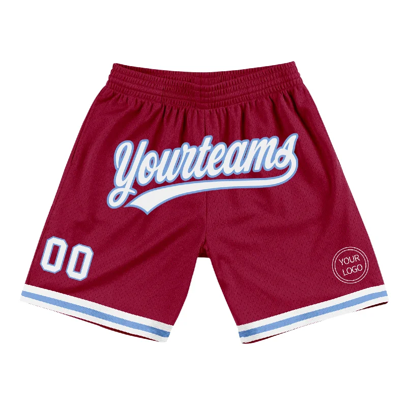 Men's basketball shorts budget sale -Custom Maroon White-Light Blue Authentic Throwback Basketball Shorts