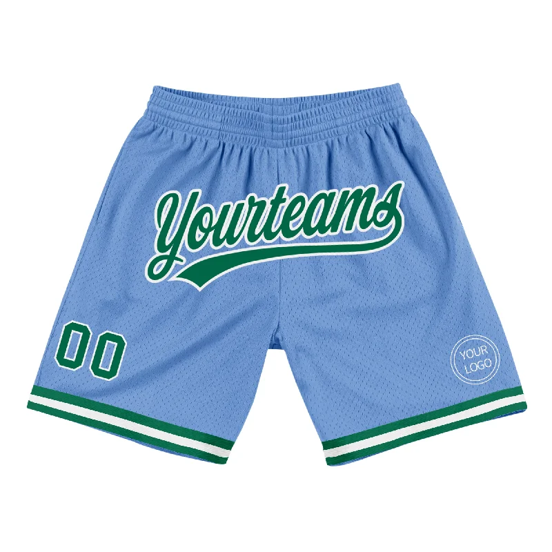 Men's basketball shorts custom apparel -Custom Light Blue Kelly Green-White Authentic Throwback Basketball Shorts