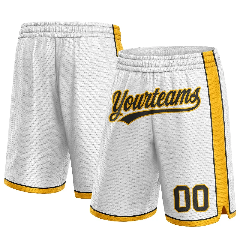 Men's basketball shorts custom deal -Custom White Black-Gold Authentic Basketball Shorts