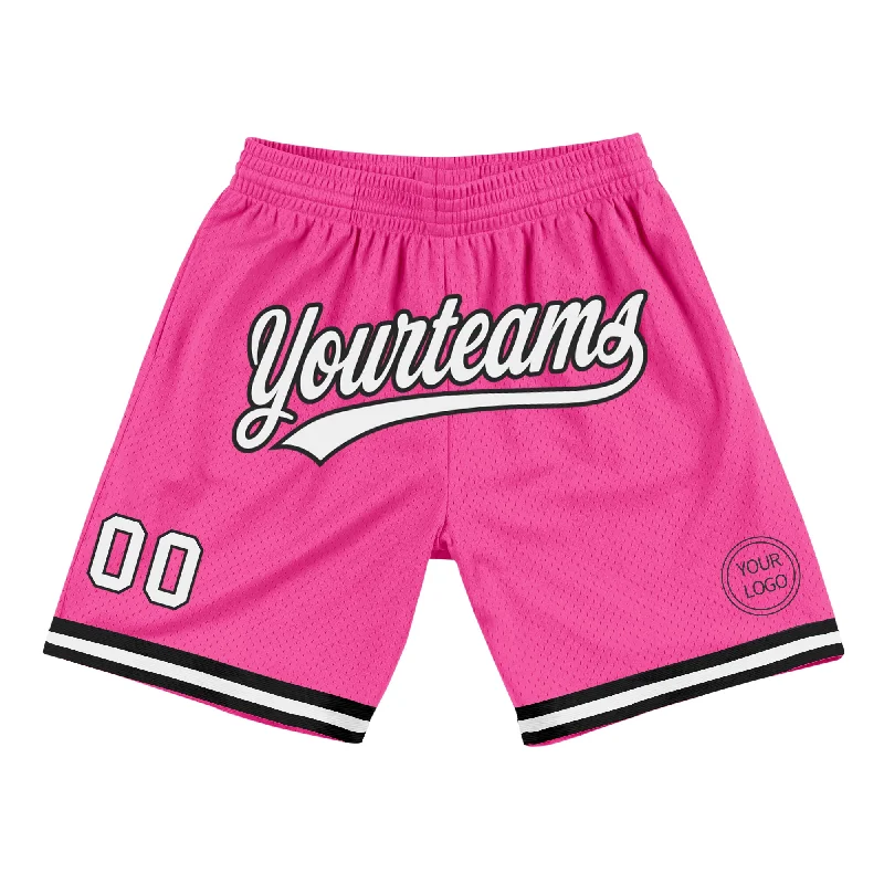 Men's basketball shorts budget deal -Custom Pink White-Black Authentic Throwback Basketball Shorts