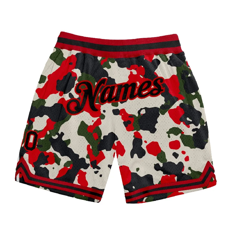 Men's basketball shorts athletic kit -Custom Camo Black-Red Authentic Salute To Service Basketball Shorts