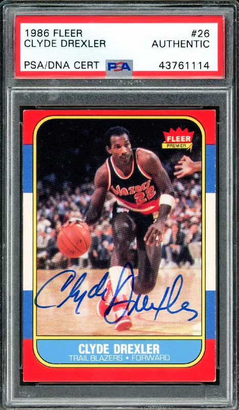 Basketball cards authenticated-rare -Clyde Drexler Autographed 1986 Fleer Rookie Card #26 Portland Trail Blazers PSA/DNA #43761114