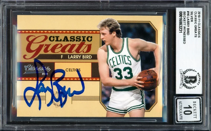 Basketball cards playoff-rare -Larry Bird Autographed 2010-11 Classics Greats Silver Card #16 Boston Celtics Auto Grade Gem Mint 10 #085/250 Beckett BAS Witness #16863231