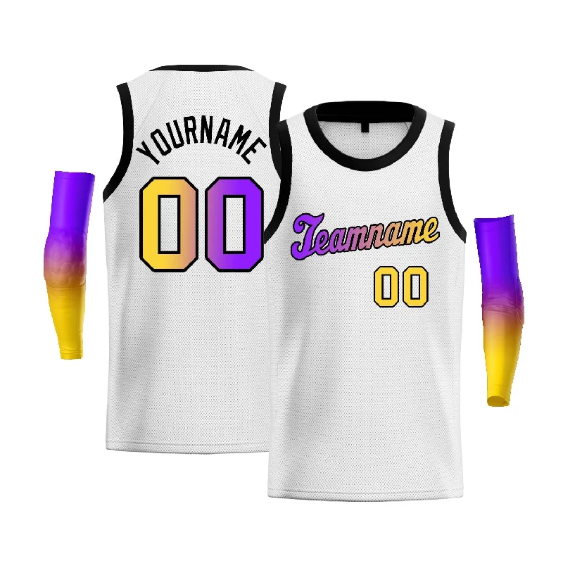 Basketball jerseys team-pro -Custom White Yellow Purple-Black Gradient Fashion Tops Basketball Jersey