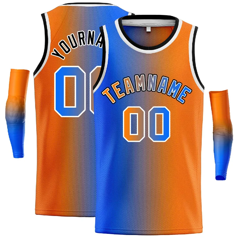 Basketball jerseys championship -Custom Blue Orange Black-Orange Gradient Fashion Tops Bull Basketball Jersey