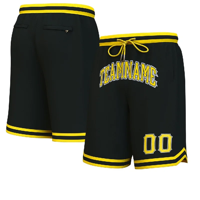 Men's basketball shorts training essential -Custom Black Yellow-White Personalized Basketball Shorts