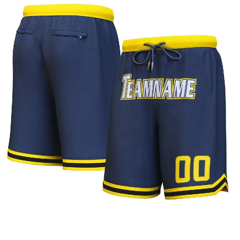 Men's basketball shorts elite comfort -Custom Navy White-Yellow Personalized Basketball Shorts