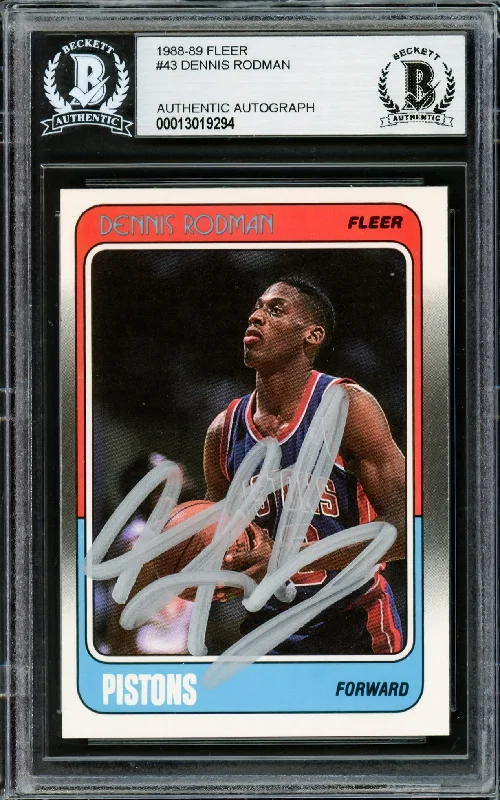 Basketball cards authentic-rarity -Dennis Rodman Autographed 1988-89 Fleer Rookie Card #43 Detroit Pistons Beckett BAS Stock #220307