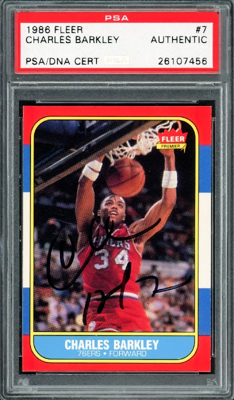 Basketball cards comeback-rarity -Charles Barkley Autographed 1986-87 Fleer Rookie Card #7 Philadelphia 76ers PSA/DNA #26107456