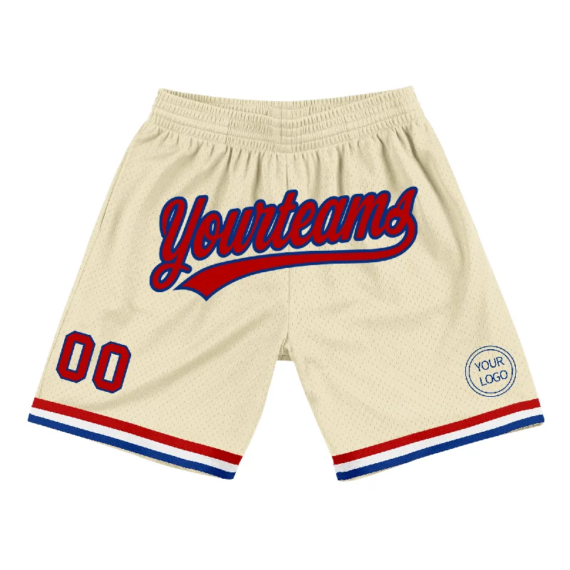 Men's basketball shorts mass purchase -Custom Cream Red-Royal Authentic Throwback Basketball Shorts