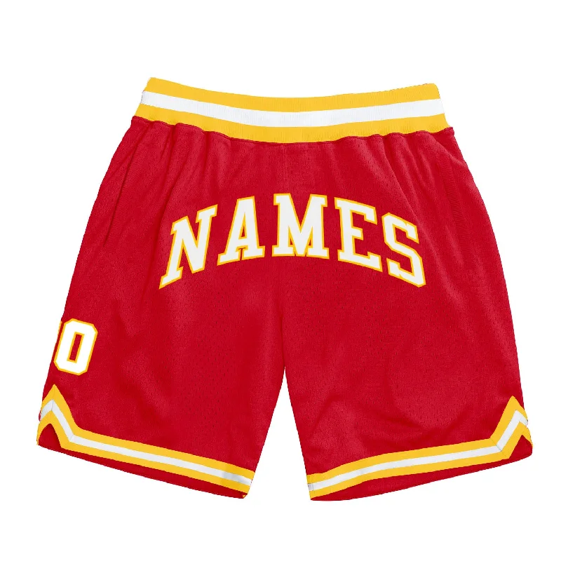 Men's basketball shorts team outfit -Custom Red White-Gold Authentic Throwback Basketball Shorts