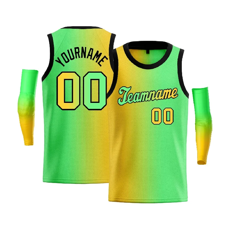 Basketball jerseys lightweight-modern -Custom Yellow Green-Black Gradient Fashion Tops Basketball Jersey