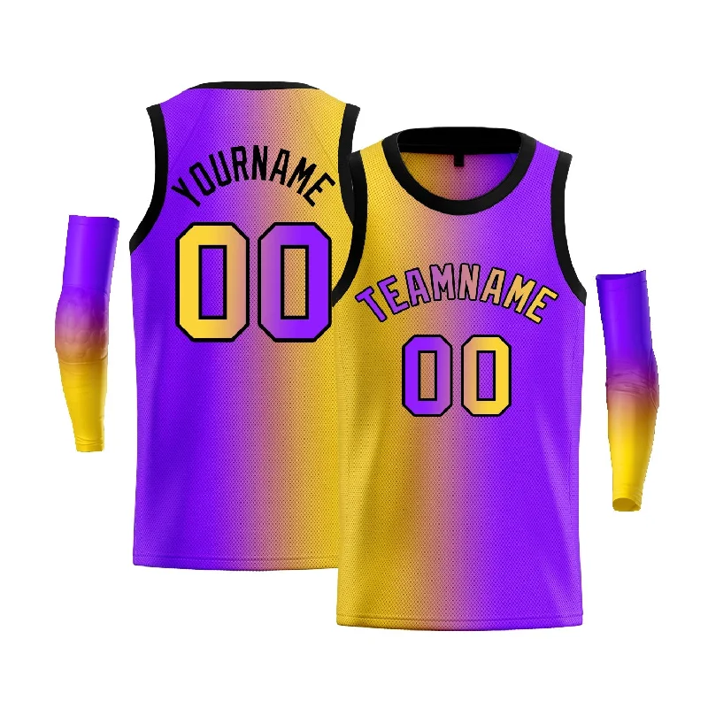 Basketball jerseys durable-pro -Custom Yellow Purple-Black Gradient Fashion Tops Basketball Jersey