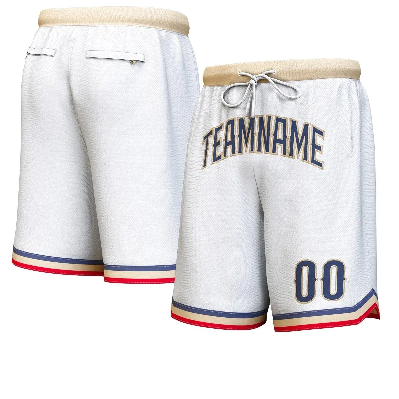 Basketball socks retro-style -Custom White Navy-Old Gold Personalized Basketball Shorts