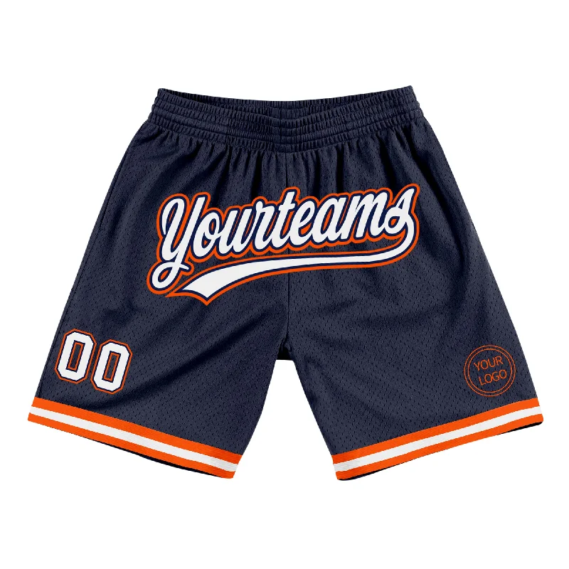 Men's basketball shorts lightweight deal -Custom Navy White-Orange Authentic Throwback Basketball Shorts