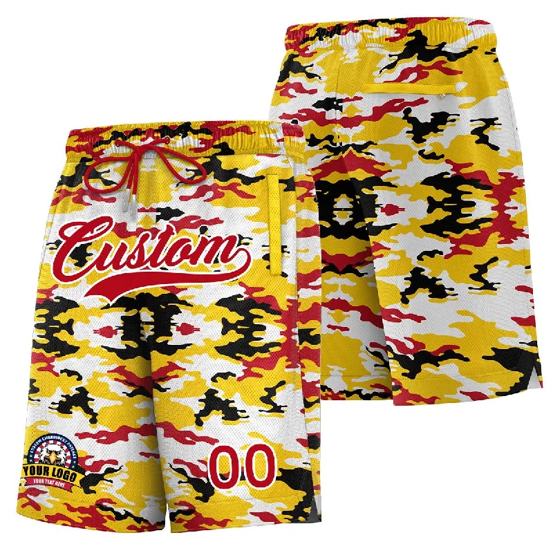 Basketball socks retro-modern -Custom Yellow Red White Camo Basketball Shorts