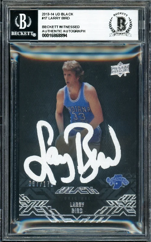 Basketball cards signed-legacy -Larry Bird Autographed 2013-14 Upper Deck Black Card #17 Boston Celtics #067/175 Beckett BAS Witness #16868894