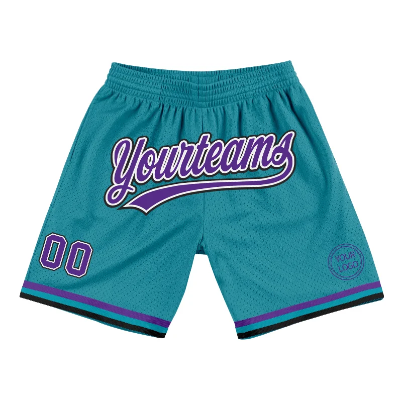 Men's basketball shorts high-end fabric -Custom Teal Purple-Black Authentic Throwback Basketball Shorts