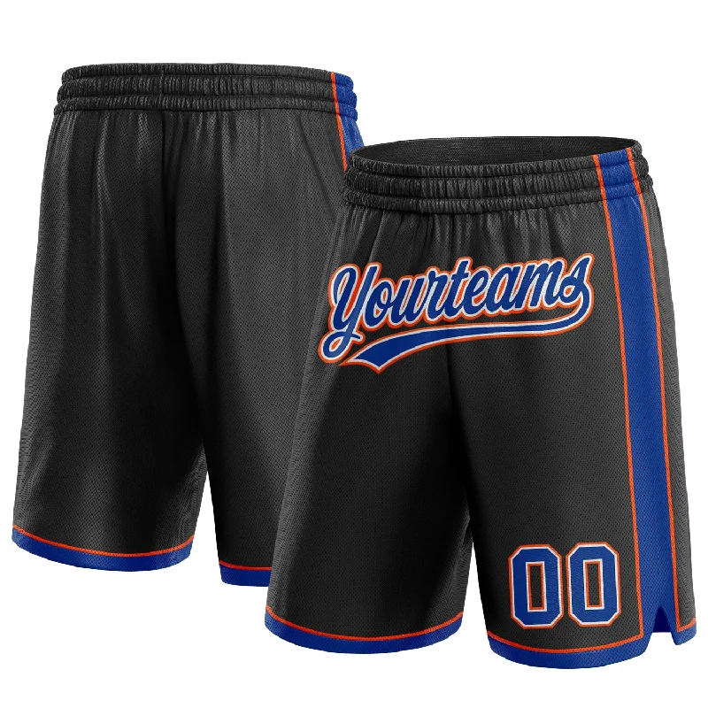 Men's basketball shorts custom lettering -Custom Black Royal-Orange Authentic Basketball Shorts