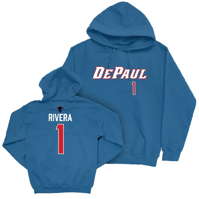 Men's basketball hoodie custom stitching -DePaul Men's Basketball Royal Sideline Hoodie - Isaiah Rivera | #1