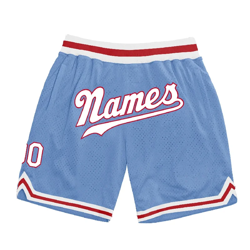 Men's basketball shorts classic appeal -Custom Light Blue White-Red Authentic Throwback Basketball Shorts