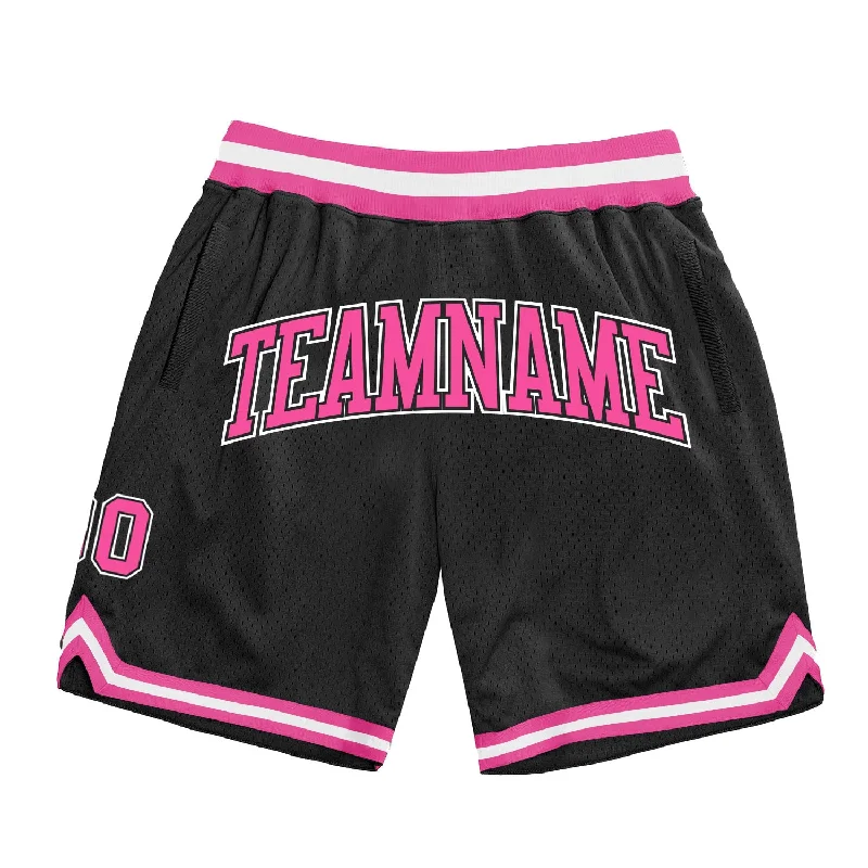 Men's basketball shorts player outfit -Custom Black Pink-White Authentic Throwback Basketball Shorts