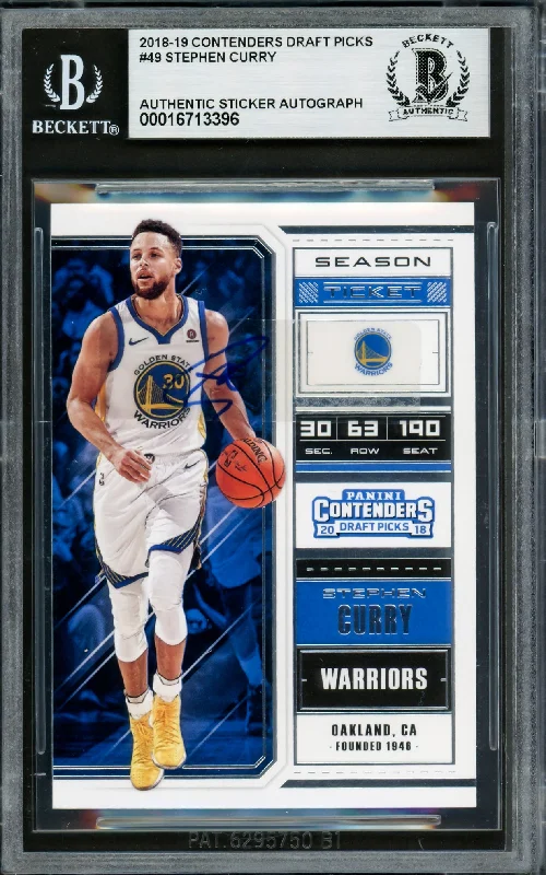 Basketball cards rookie-milestone -Stephen Curry Autographed 2018-19 Playoff Contenders Draft Picks Card #49 Golden State Warriors Beckett BAS #16713396