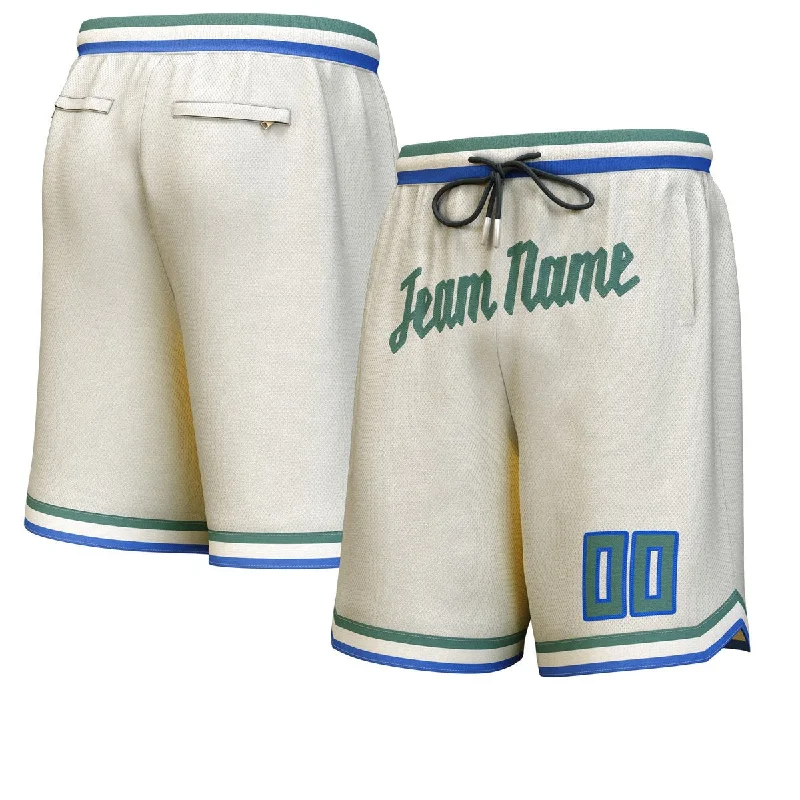 Men's basketball shorts youth sizes -Custom Cream Hunter Green Personalized Basketball Shorts