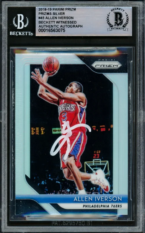 Basketball cards fan-vote-rarity -Allen Iverson Autographed 2018-19 Panini Prizm Prizms Silver Card #45 Philadelphia 76ers Beckett BAS Witnessed #16563075