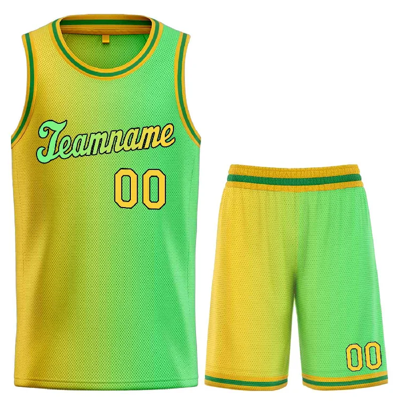 Basketball jerseys unnumbered -Custom Yellow Green-Black Gradient Fashion Sets Sports Uniform Basketball Jersey