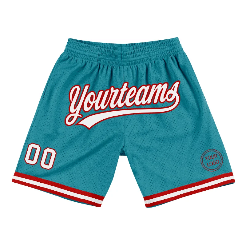 Men's basketball shorts squad must-have -Custom Teal White-Red Authentic Throwback Basketball Shorts