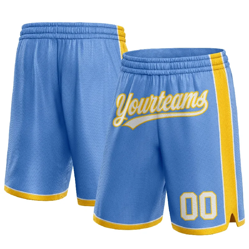 Men's basketball shorts fan favorite -Custom Light Blue White-Yellow Authentic Basketball Shorts